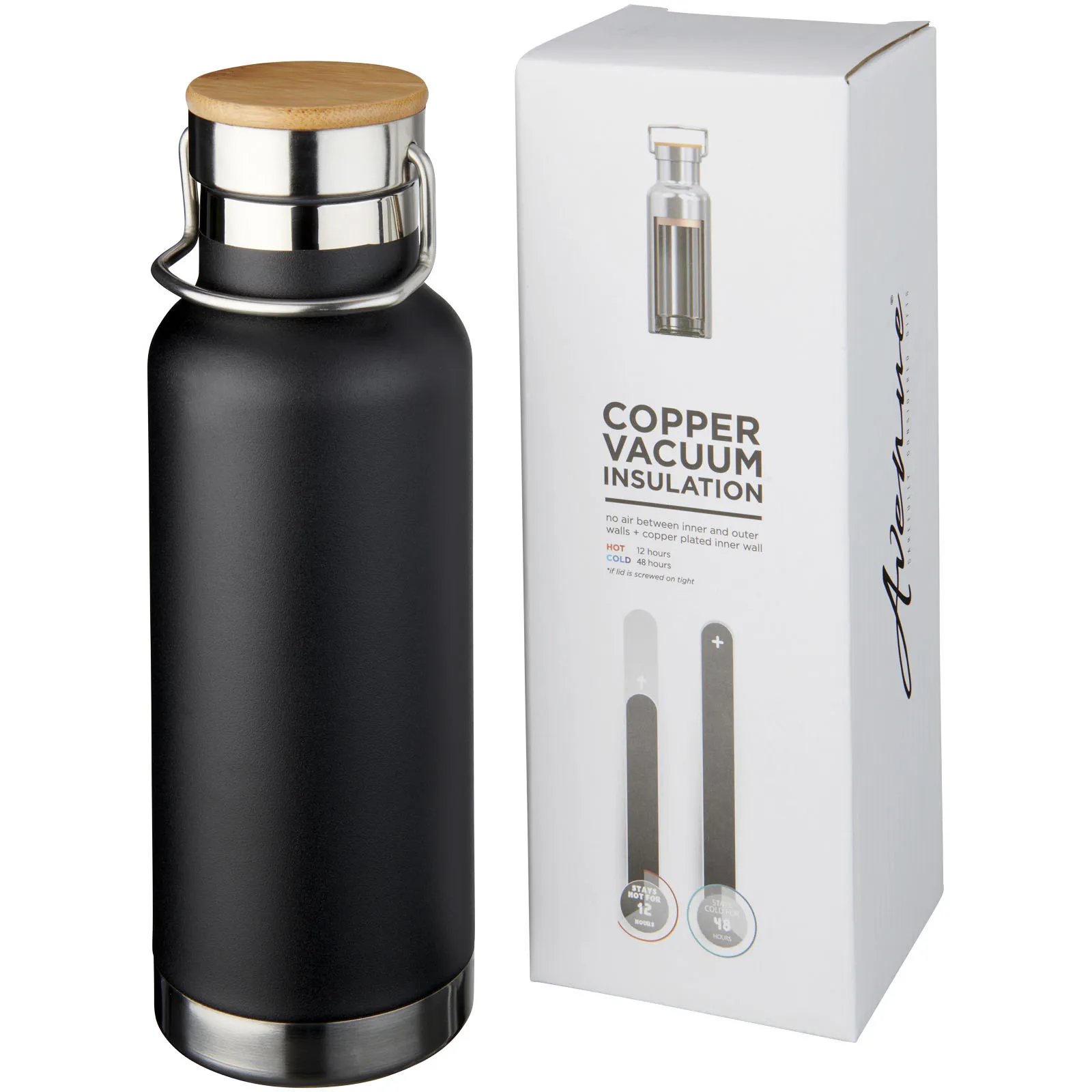 Bouteille de sport 480 ml avec isolation par le vide et couche de cuivre Thor Noir