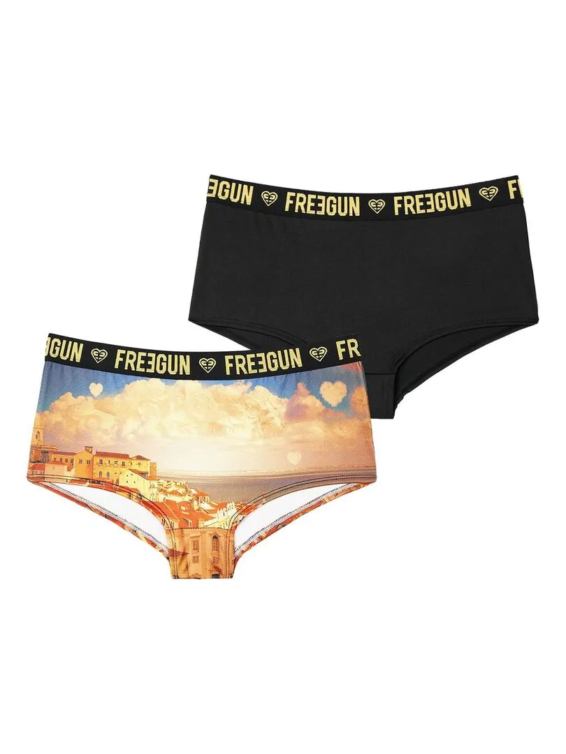 Lot de 2 shortys fille Romantic Cities Orange Freegun - Noir