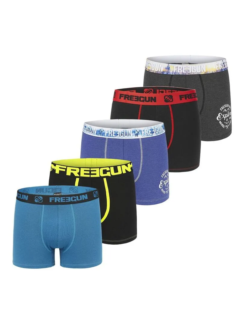 Pack Surprise de 5 Boxers homme en coton Freegun - Noir