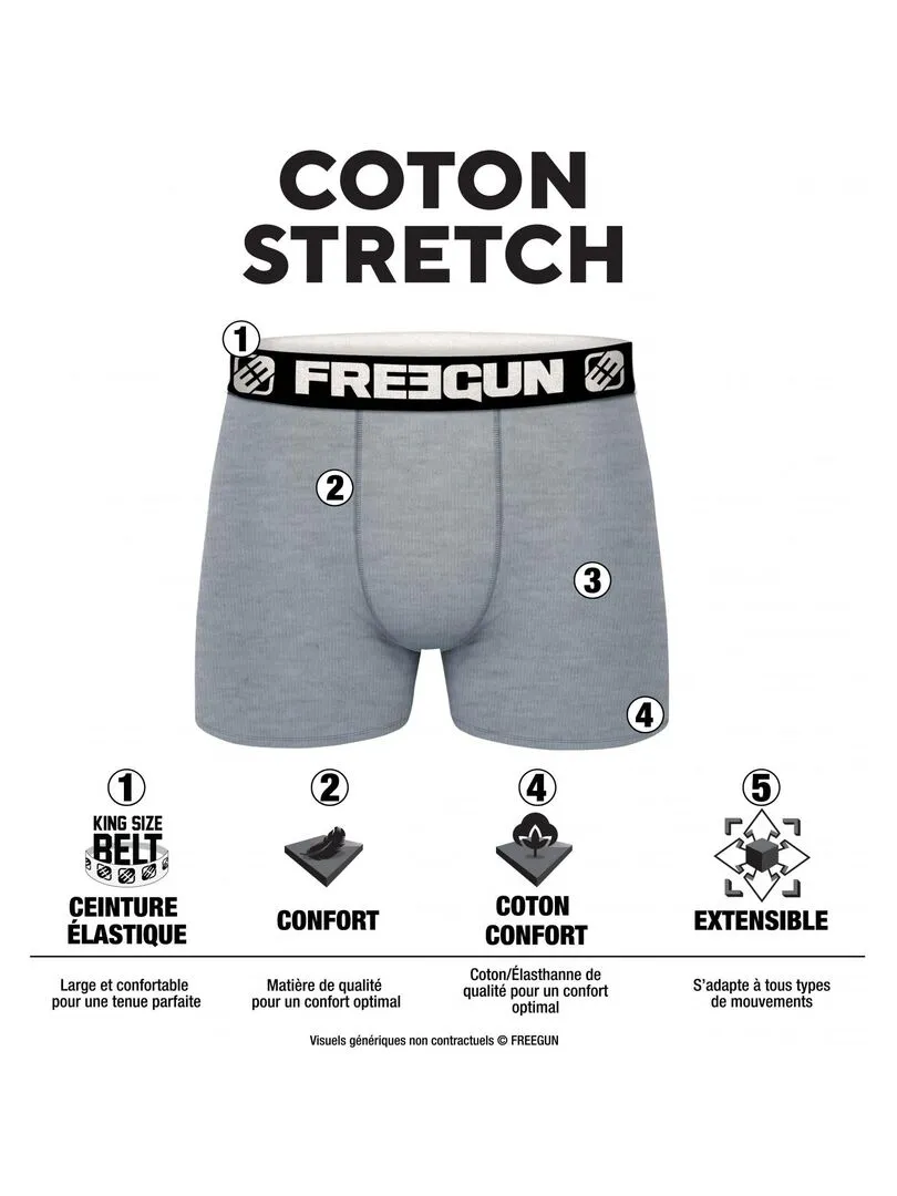 Pack Surprise de 6 Boxers coton homme Freegun - Noir